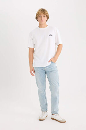 Boxy Fit Bisiklet Yaka Baskılı Kısa Kollu Tişört