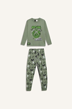 DeFacto Erkek Çocuk Xbox Pijama Takımı Bisiklet Yaka Uzun Kollu Üst Beli Lastikli Uzun Alt D8445A824WNGN425