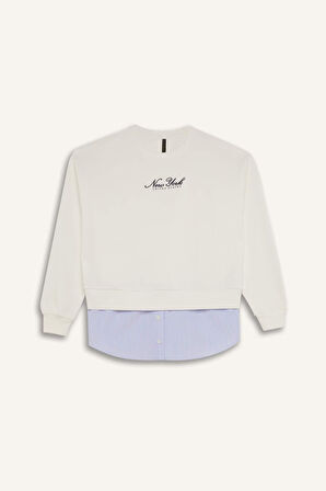 DeFacto Relax Fit Bisiklet Yaka Baskılı Kalın Sweatshirt D9806AX24WNER105