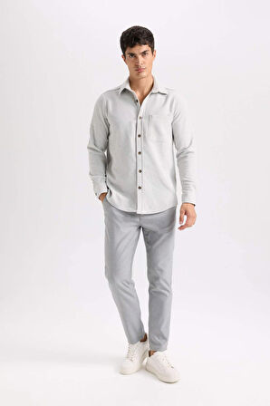 DeFacto Twill Chino Kumaş Pantolon Slim Fit Dar Kesim Dar Paça Basic Düz Cepli B2091AX24AUGR390