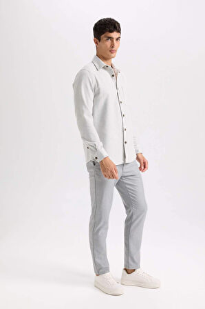 DeFacto Twill Chino Kumaş Pantolon Slim Fit Dar Kesim Dar Paça Basic Düz Cepli B2091AX24AUGR390