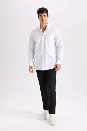DeFacto Twill Chino Kumaş Pantolon Slim Fit Dar Kesim Dar Paça Basic Düz Cepli B2091AX24AUBK81