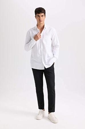 DeFacto Twill Chino Kumaş Pantolon Slim Fit Dar Kesim Dar Paça Basic Düz Cepli B2091AX24AUBK81