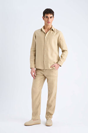 DeFacto %100 Keten Relax Fit Rahat Kesim Düz Paça Yazlık Pantolon C1117AX25SPBG732