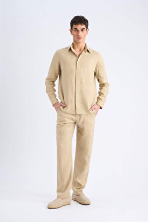 DeFacto %100 Keten Relax Fit Rahat Kesim Düz Paça Yazlık Pantolon C1117AX25SPBG732