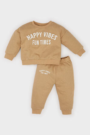 DeFacto Erkek Bebek 2'li Takım Bisiklet Yaka Baskılı Sweatshirt Beli Lastikli Eşofman Altı D7907A525SPBG109