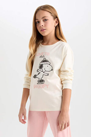 Kız Çocuk Snoopy Uzun Kollu Üst Beli Lastikli Uzun Alt Pijama Takımı