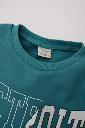 DeFacto Erkek Bebek 2'li Takım Bisiklet Yaka Baskılı Sweatshirt Beli Lastikli Eşofman Altı D7909A525SPBE805