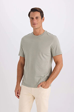 Defacto V7699 Gri %100 Pamuk New Regular Fit Bisiklet Yaka Basic Düz Kısa Kollu Tişört