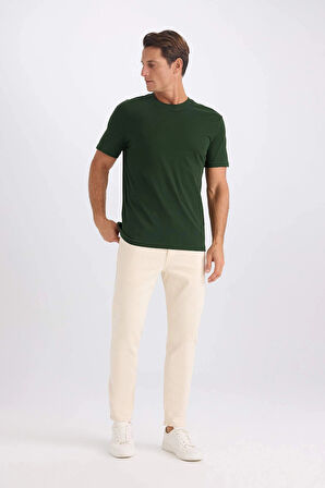 Defacto V7699 Yeşil %100 Pamuk New Regular Fit Bisiklet Yaka Basic Düz Kısa Kollu Tişört