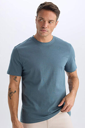 DeFacto %100 Pamuk New Regular Fit Bisiklet Yaka Basic Düz Kısa Kollu Tişört V7699AZ25SPBE576