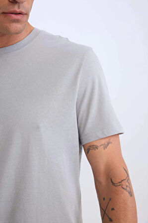 Defacto V7699 Gri %100 Pamuk New Regular Fit Bisiklet Yaka Basic Düz Kısa Kollu Tişört
