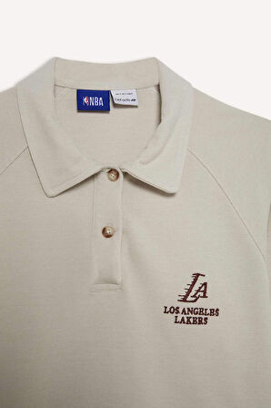 DeFactoFit NBA Los Angeles Lakers Polo Yaka Pike Sweatshirt D6152AX25SPBG745