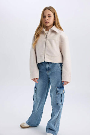 DeFacto Kız Çocuk Polo Yaka Fermuarlı Kısa Kaşe Mont E0057A825SPER238