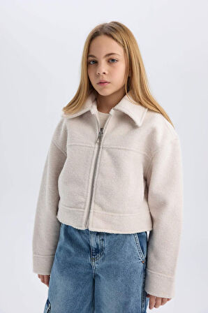 DeFacto Kız Çocuk Polo Yaka Fermuarlı Kısa Kaşe Mont E0057A825SPER238