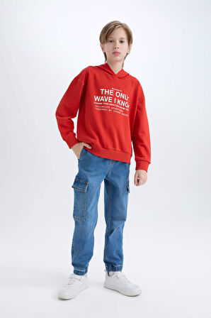 DeFacto Erkek Çocuk Oversize Geniş Kalıp Kapüşonlu Baskılı Sweatshirt D7399A825SPRD65