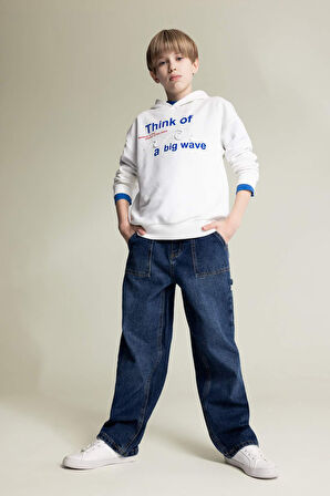 DeFacto Erkek Çocuk Oversize Geniş Kalıp Kapüşonlu Baskılı Sweatshirt D7400A825SPER98