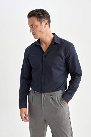 DeFacto Modern Fit Polo Yaka Dokulu Uzun Kollu Gömlek E0475AX24AUNV64
