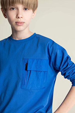 DeFacto Erkek Çocuk Oversize Geniş Kalıp Bisiklet Yaka Uzun Kollu Tişört D7405A825SPBE165