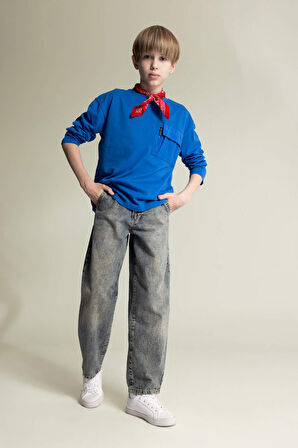 DeFacto Erkek Çocuk Oversize Geniş Kalıp Bisiklet Yaka Uzun Kollu Tişört D7405A825SPBE165