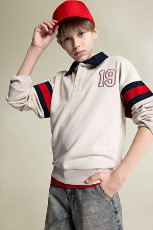 DeFacto Erkek Çocuk Oversize Geniş Kalıp Polo Yaka Sweatshirt D7404A825SPBG746