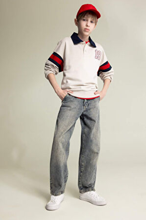 DeFacto Erkek Çocuk Oversize Geniş Kalıp Polo Yaka Sweatshirt D7404A825SPBG746