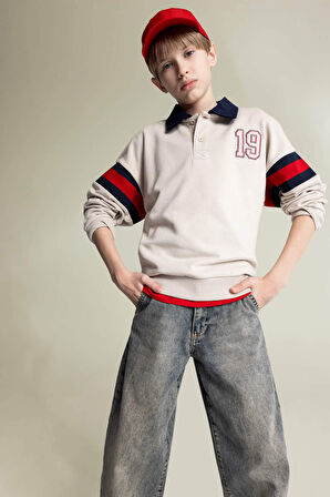 DeFacto Erkek Çocuk Oversize Geniş Kalıp Polo Yaka Sweatshirt D7404A825SPBG746