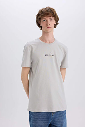 DeFacto %100 Pamuk Slim Fit Dar Kesim Bisiklet Yaka Baskılı Kısa Kollu Tişört X3932AZ25SMGR91