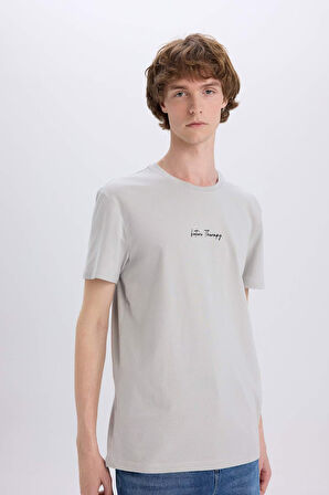 DeFacto %100 Pamuk Slim Fit Dar Kesim Bisiklet Yaka Baskılı Kısa Kollu Tişört X3932AZ25SMGR91