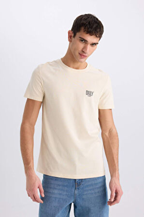 DeFacto %100 Pamuk Slim Fit Dar Kesim Bisiklet Yaka Baskılı Kısa Kollu Tişört C2078AX25SMBG700