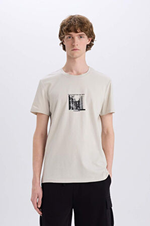 DeFacto %100 Pamuk Slim Fit Dar Kesim Bisiklet Yaka Baskılı Kısa Kollu Tişört C2133AX25SMGR437