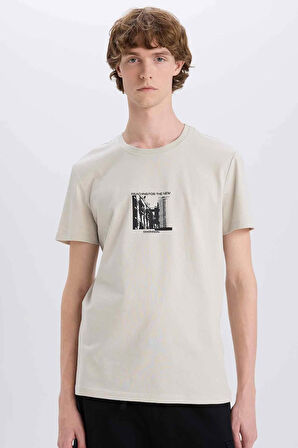 DeFacto %100 Pamuk Slim Fit Dar Kesim Bisiklet Yaka Baskılı Kısa Kollu Tişört C2133AX25SMGR437