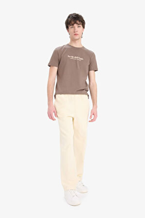 Slim Fit Dar Kesim Bisiklet Yaka Baskılı Kısa Kollu Tişört