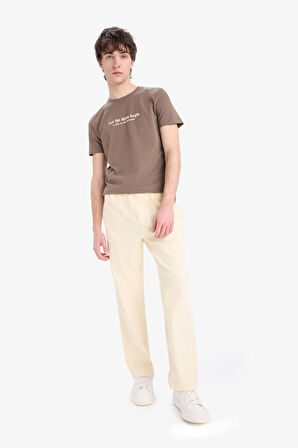 Slim Fit Dar Kesim Bisiklet Yaka Baskılı Kısa Kollu Tişört