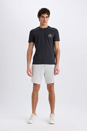 DeFacto %100 Pamuk Slim Fit Dar Kesim Bisiklet Yaka Baskılı Kısa Kollu Tişört C2079AX25SMAR204