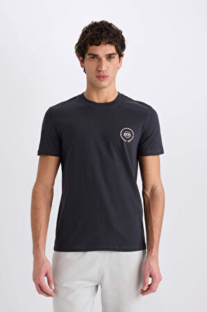 DeFacto %100 Pamuk Slim Fit Dar Kesim Bisiklet Yaka Baskılı Kısa Kollu Tişört C2079AX25SMAR204