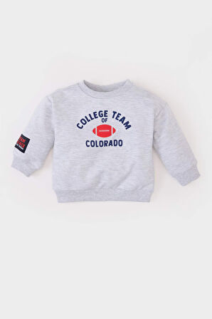 Erkek Bebek Regular Fit Bisiklet Yaka Slogan Baskılı Sweatshirt Kumaşı Sweatshirt