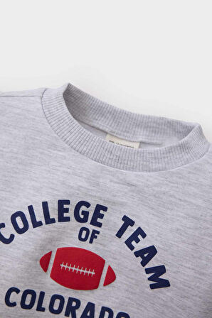 Erkek Bebek Regular Fit Bisiklet Yaka Slogan Baskılı Sweatshirt Kumaşı Sweatshirt