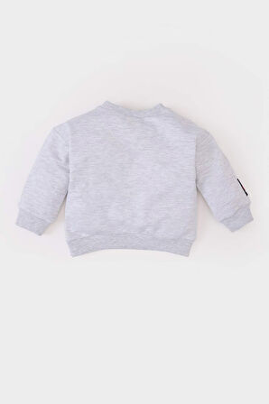 Erkek Bebek Regular Fit Bisiklet Yaka Slogan Baskılı Sweatshirt Kumaşı Sweatshirt