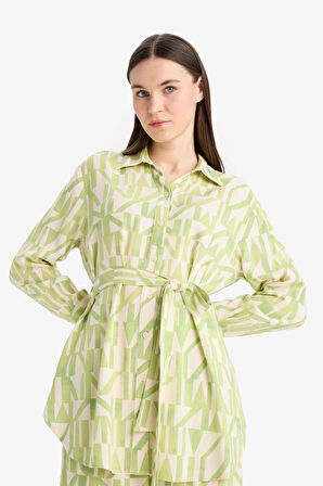 Relax Fit Desenli Viskon Uzun Kollu Tunik