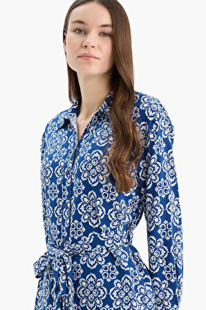 Relax Fit Desenli Viskon Uzun Kollu Tunik