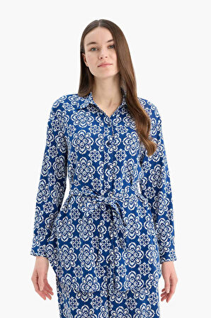 Relax Fit Desenli Viskon Uzun Kollu Tunik