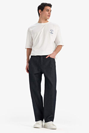 DeFacto %100 Pamuk Oversize Geniş Kalıp Bisiklet Yaka Sırt Baskılı Kısa Kollu Tişört W8043AZ25SMER105