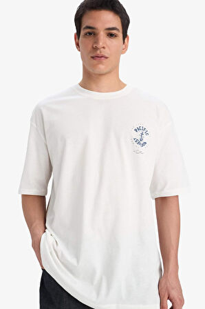 DeFacto %100 Pamuk Oversize Geniş Kalıp Bisiklet Yaka Sırt Baskılı Kısa Kollu Tişört W8043AZ25SMER105