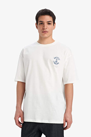 DeFacto %100 Pamuk Oversize Geniş Kalıp Bisiklet Yaka Sırt Baskılı Kısa Kollu Tişört W8043AZ25SMER105