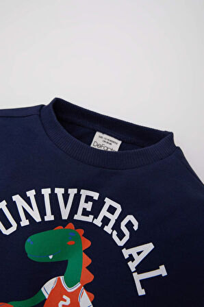 Erkek Bebek Bisiklet Yaka Dinazor Baskılı Sweatshirt