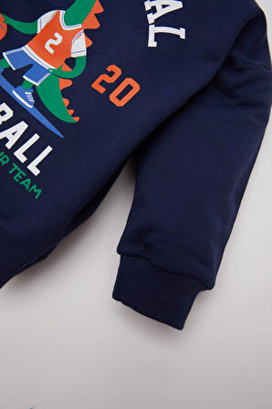 Erkek Bebek Bisiklet Yaka Dinazor Baskılı Sweatshirt