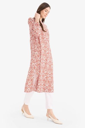 DeFacto Regular Fit Desenli Dik Yaka Uzun Kollu Diz Altı Tunik	 D9861AX25SMOG612