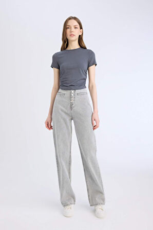 Fitted Bisiklet Yaka Modal Kısa Kollu Tişört