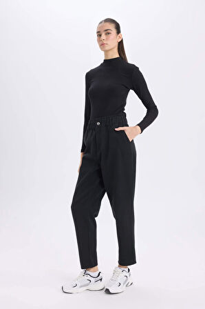 Paperbag Gabardin Kumaş Pantolon Cepli Standart Paça